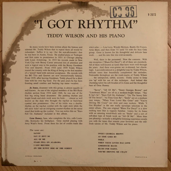Teddy Wilson – I Got Rhythm (G+/VG) – LP, US - Image 2