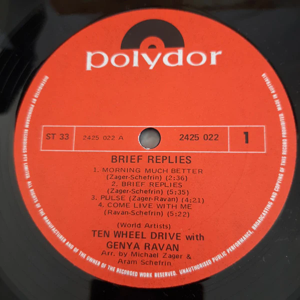 Ten Wheel Drive, Genya Ravan – Brief Replies (VG+/VG+) – LP, AU 1970 - Image 3