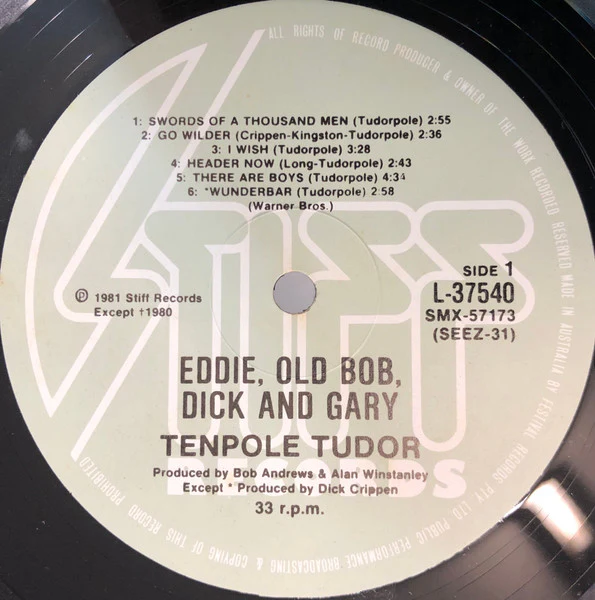 Tenpole Tudor – Eddie, Old Bob, Dick And Gary (VG+/VG+) – LP, AU 1981 - Image 2