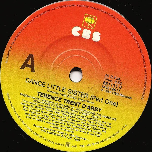 Terence Trent D'Arby – Dance Little Sister (E/E) – 7", AU 1987 - Image 3