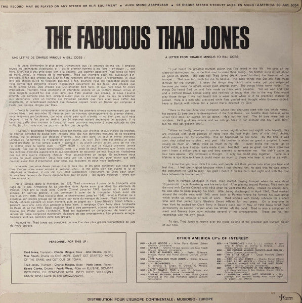 Thad Jones – The Fabulous Thad Jones (VG+/VG+) – LP, FR - Image 2