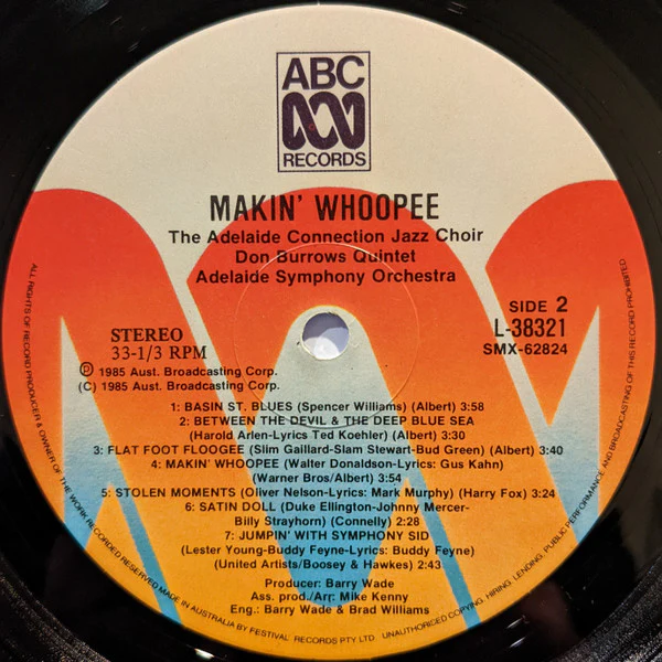 The Don Burrows Quintet, The Adelaide Connection – Makin' Whoopee! (E/VG+) – LP, AU 1985 - Image 6