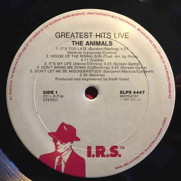 The Animals – Greatest Hits Live! (VG+/VG+) – LP, AU 1988 - Image 3
