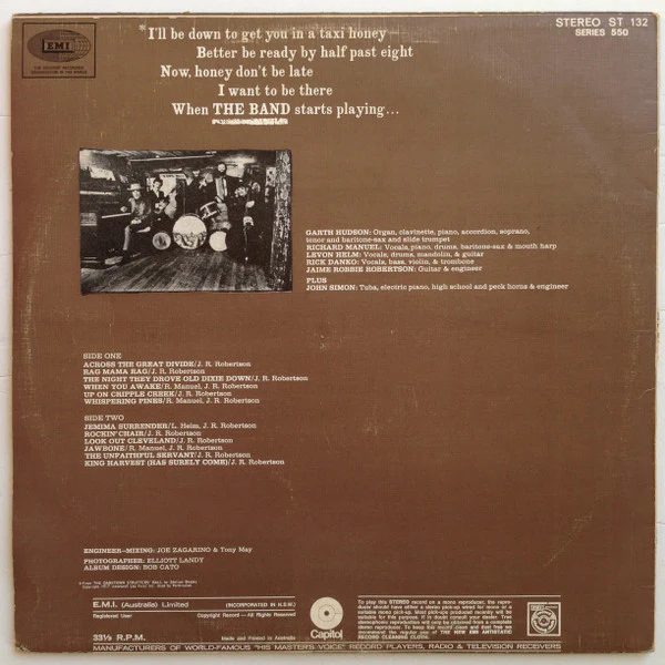 The Band – The Band (VG+/VG+) – LP, AU 1969 - Image 2