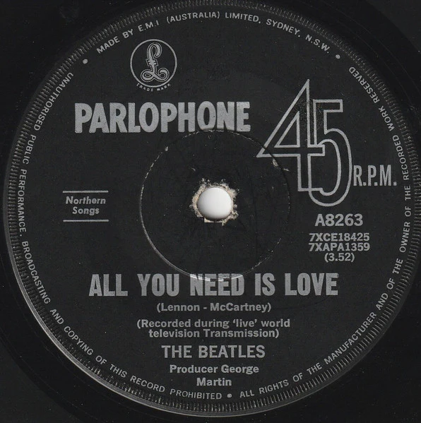 The Beatles – All You Need Is Love (VG/Generic) – 7", AU 1967