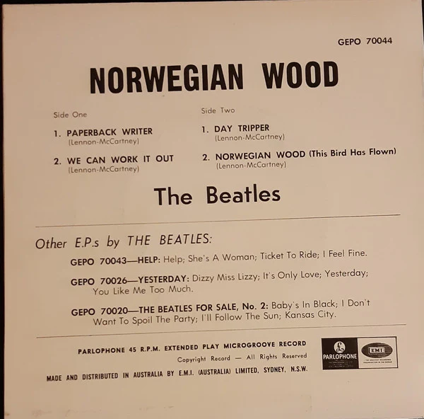The Beatles – Norwegian Wood (VG/VG+) – 7", AU 1973 - Image 2