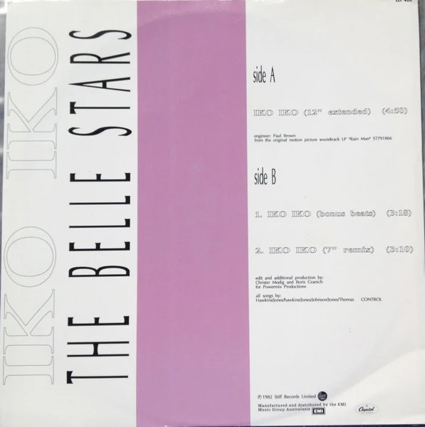 The Belle Stars – Iko Iko (VG/VG+) – 12", Australasia 1989 - Image 2