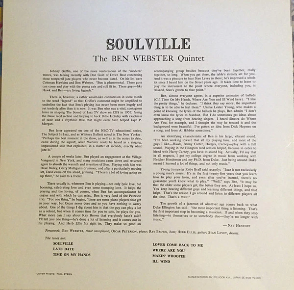 The Ben Webster Quintet – Soulville (VG+/VG+) – LP, JP 1981, No OBI - Image 4