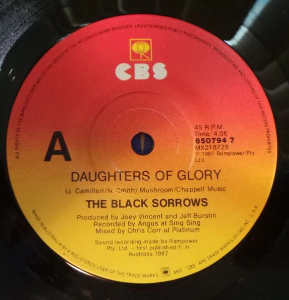 The Black Sorrows – Daughters Of Glory (VG+/Generic) – 7", AU 1987