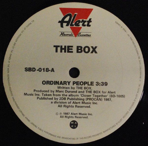 The Box – Ordinary People / Front Cover Lovers (VG+/Generic) – 12", CA 1987