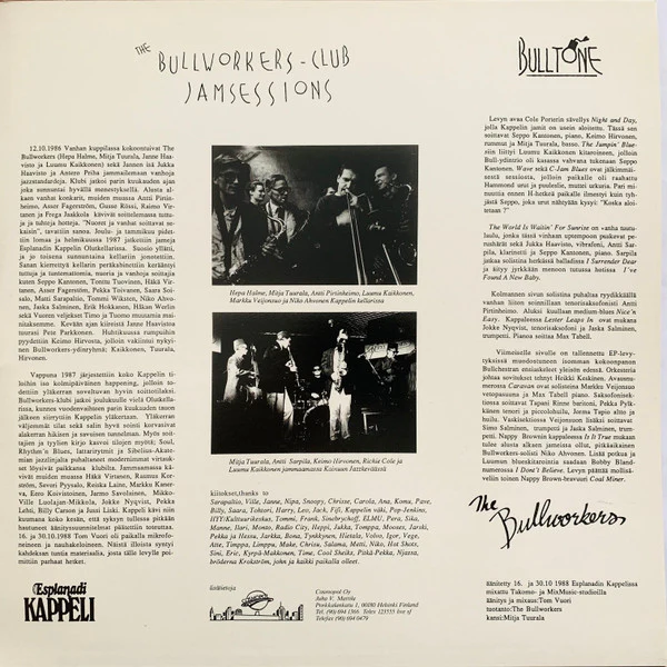 The Bullworkers – Club Jam Sessions Live (NM/VG+) – 2xLP, FI 1989 - Image 3