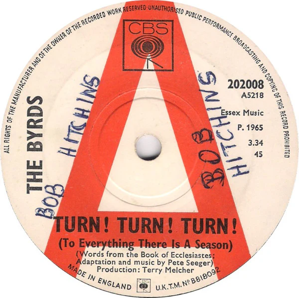 The Byrds – Turn! Turn! Turn! (To Everything There Is A Season) (VG+/Generic) – 7", UK 1965