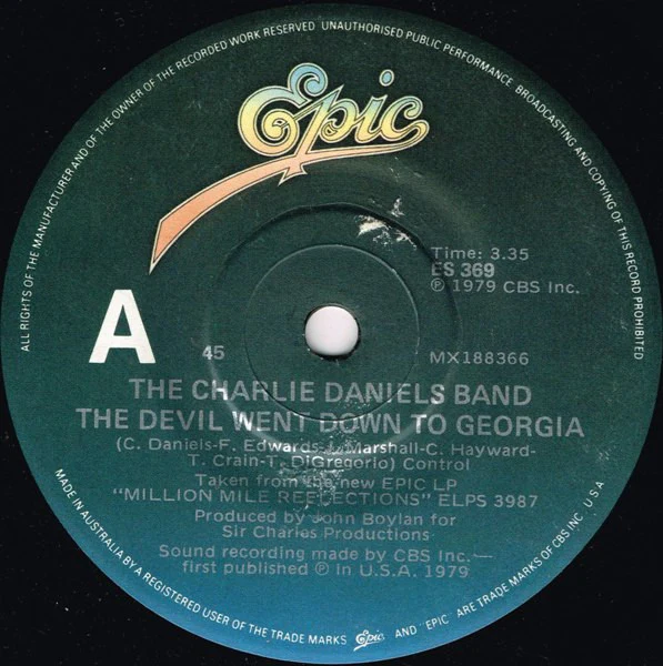 The Charlie Daniels Band – The Devil Went Down To Georgia (VG+/Generic) – 7", AU 1979