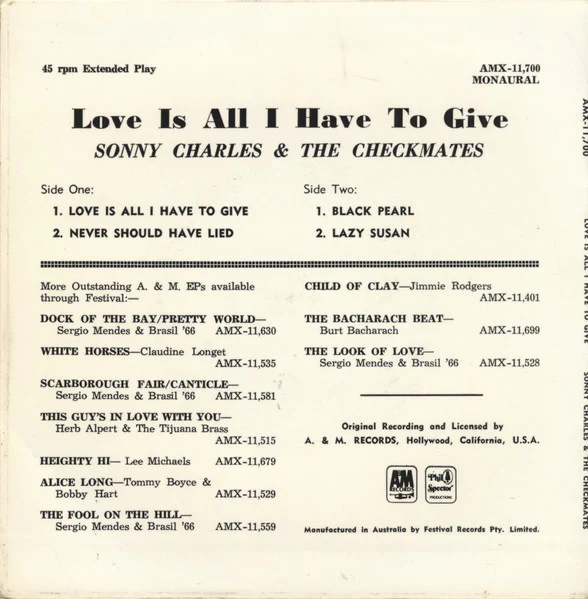 The Checkmates LTD. – Love Is All I Have To Give (VG+/VG+) – 7", AU 1970 - Image 2