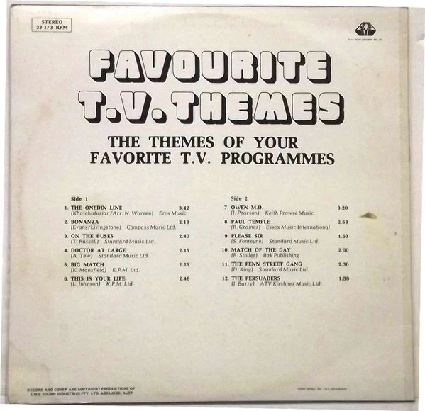 The Ditchburn Studio Orchestra – Favourite T.V. Themes (VG/VG+) – LP, AU - Image 2