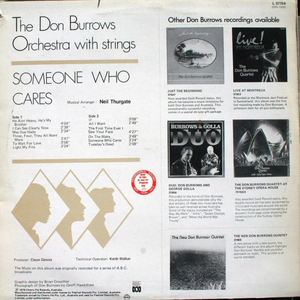 The Don Burrows Orchestra With Strings – Someone Who Cares (VG+/VG+) – LP, AU 1981 - Image 2