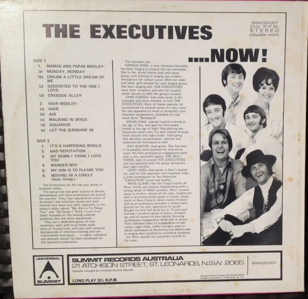 The Executives – ....Now! (E/VG+) – LP, AU 1972 - Image 2