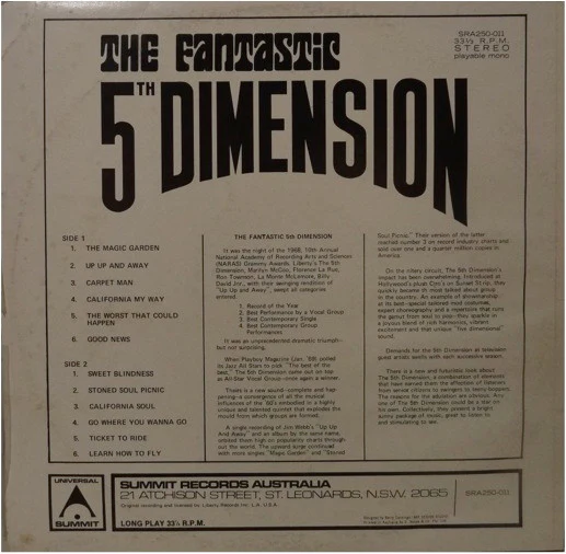 The Fifth Dimension – The Fantastic 5th Dimension (VG+/VG) – LP, AU - Image 2