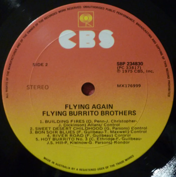 The Flying Burrito Bros – Flying Again (E/VG+) – LP, AU 1975 - Image 4