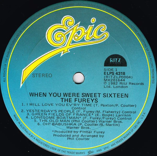 The Fureys – When You Were Sweet Sixteen (VG+/VG+) – LP, AU 1982 - Image 3