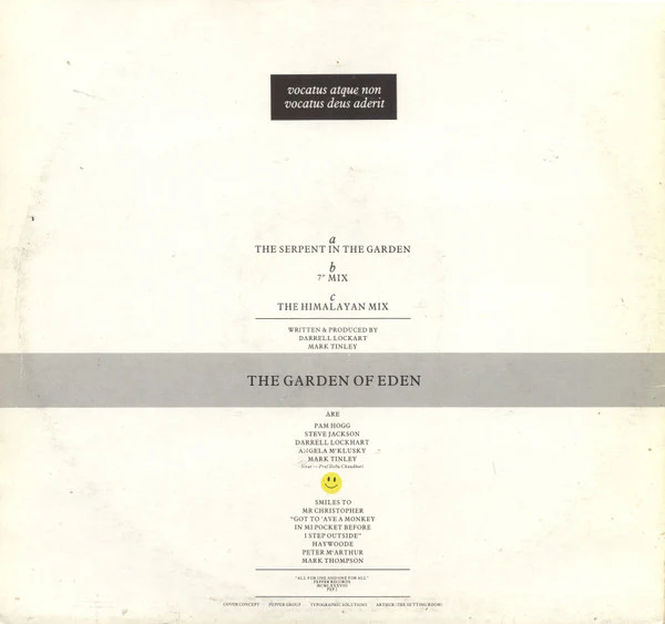 The Garden Of Eden – The Garden Of Eden (The Serpent In The Garden) // The Garden Of Eden (7" Mix) / (The Himalayan Mix) (VG+/VG+) – 12", UK 1988 - Image 2