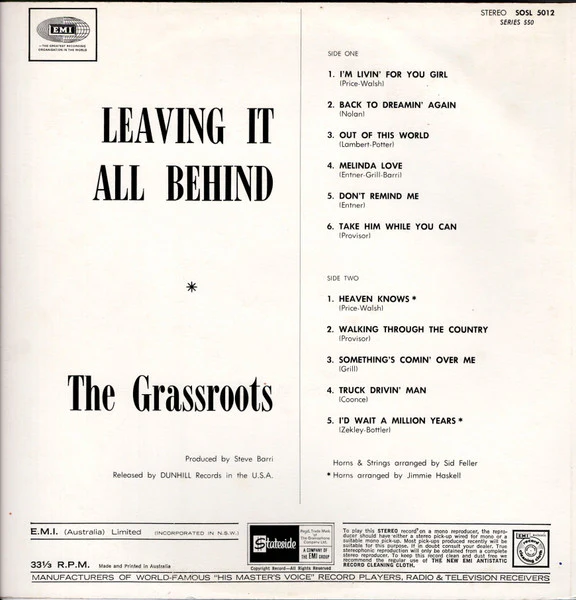 The Grass Roots – Leaving It All Behind (VG+/VG+) – LP, AU 1969 - Image 2