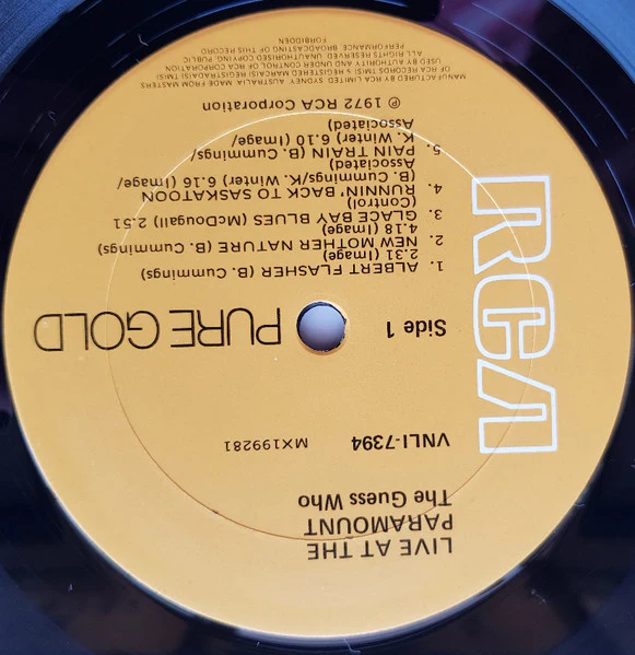 The Guess Who – Live At The Paramount (VG+/VG+) – LP, AU 1972 - Image 3