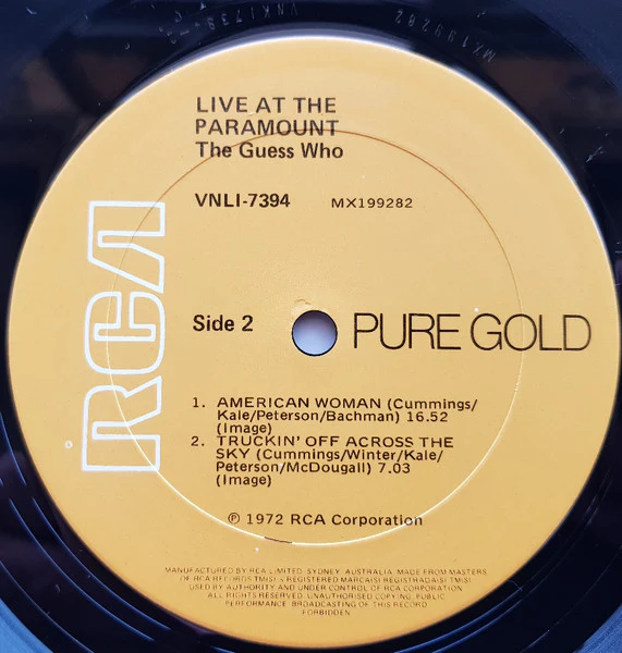 The Guess Who – Live At The Paramount (VG+/VG+) – LP, AU 1972 - Image 4