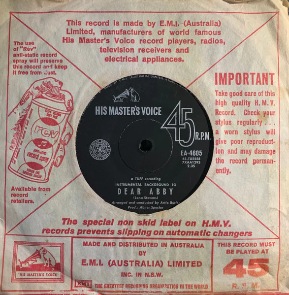 The Hearts – Dear Abby (VG+/Generic) – 7", AU 1963 - Image 2
