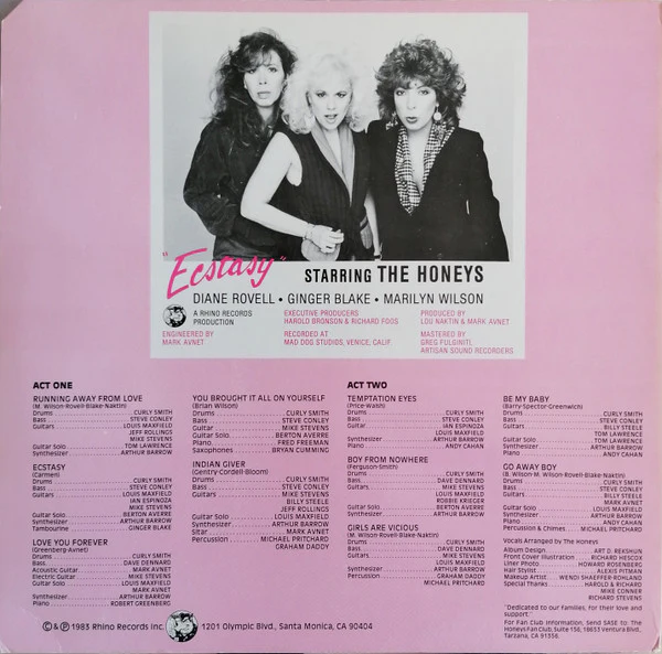 The Honeys – Ecstasy (E/E) – LP, US 1983 - Image 2