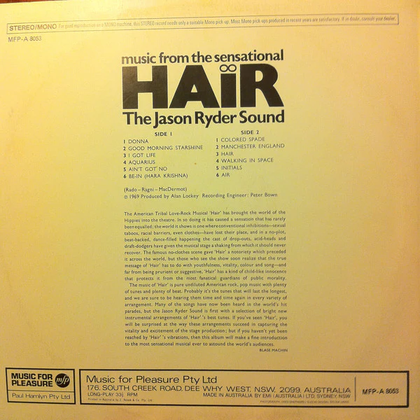 The Jason Ryder Sound – Music From The Sensational Hair (VG+/VG+) – LP, AU 1969 - Image 2