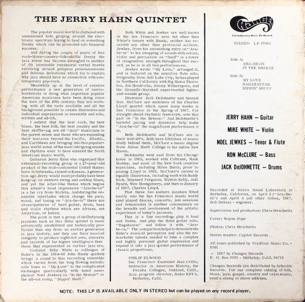 The Jerry Hahn Quintet – Ara-Be-In (VG+/VG+) – LP, US 1967 - Image 2