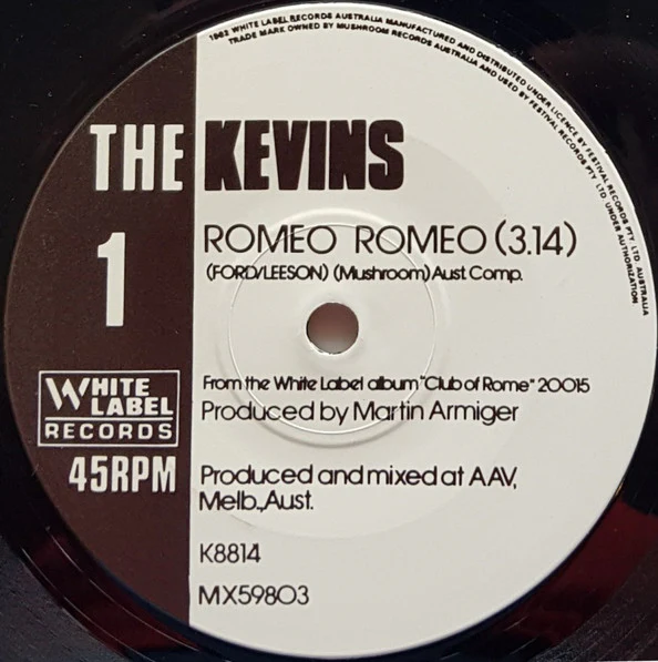 The Kevins – Romeo Romeo / Fools Paradise (E/VG) – 7", AU 1982 - Image 3