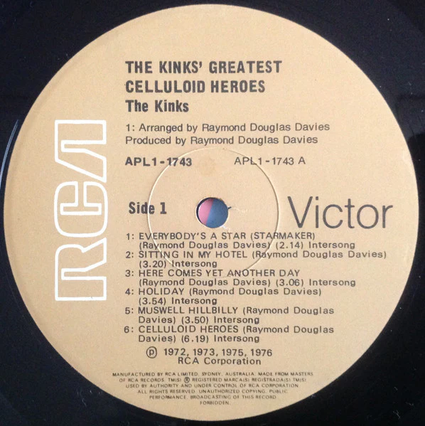 The Kinks – Celluloid Heroes - The Kinks' Greatest (VG/VG) – LP, AU 1976 - Image 3
