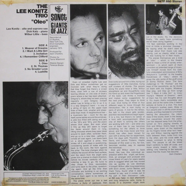 The Lee Konitz Trio – Oleo (VG/VG) – LP, UK - Image 2