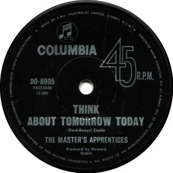 The Master's Apprentices – Think About Tomorrow Today (VG+/Generic) – 7", AU 1969