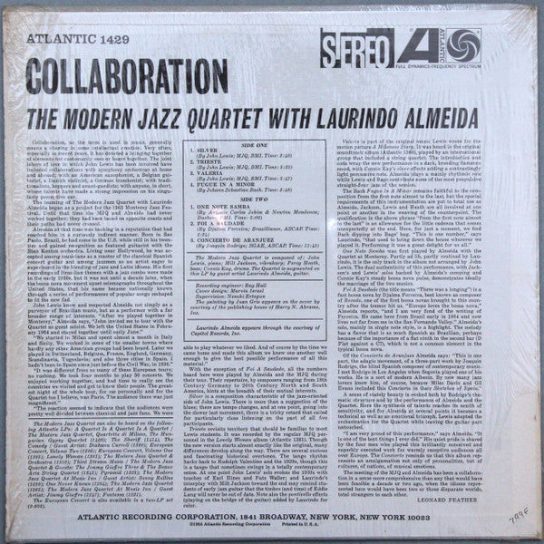 The Modern Jazz Quartet, Laurindo Almeida – Collaboration (VG+/VG+) – LP, US 1975 - Image 2