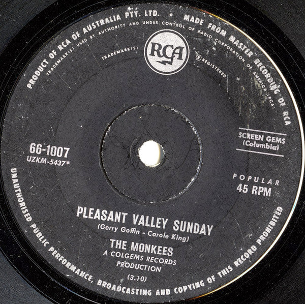 The Monkees – Pleasant Valley Sunday / Words (VG/VG) – 7", AU 1967 - Image 3