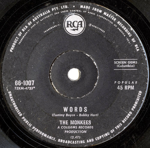 The Monkees – Pleasant Valley Sunday / Words (VG/VG) – 7", AU 1967 - Image 4