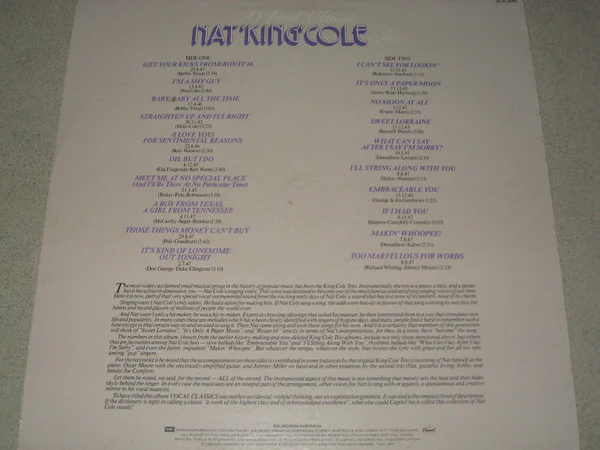 The Nat King Cole Trio – 20 Vocal Classics (VG/VG) – LP, AU 1983 - Image 2
