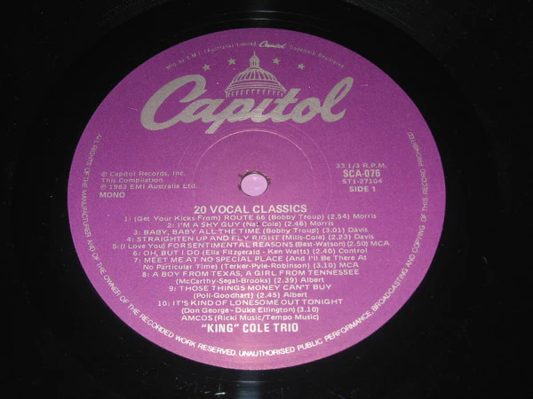 The Nat King Cole Trio – 20 Vocal Classics (VG/VG) – LP, AU 1983 - Image 3