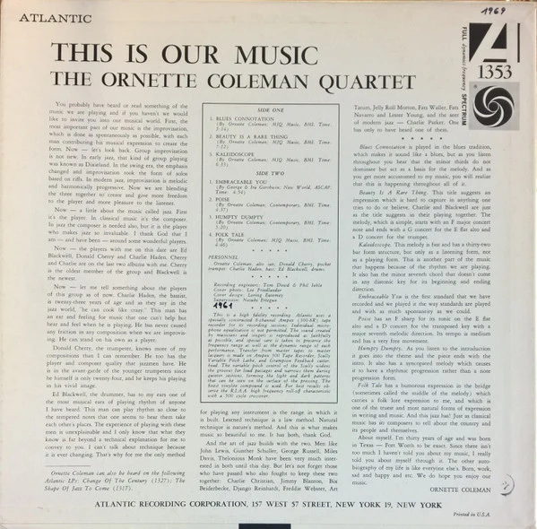 The Ornette Coleman Quartet – This Is Our Music (VG/VG+) – LP, US 1961 - Image 2