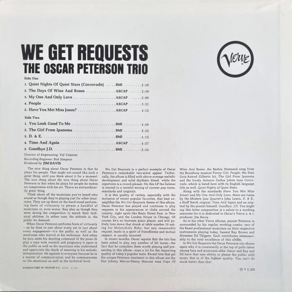 The Oscar Peterson Trio – We Get Requests (NM/VG+) – LP, JP 1973, With OBI - Image 3