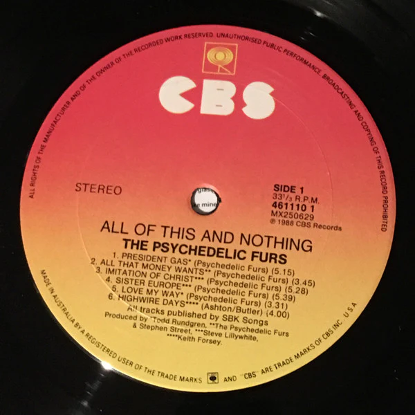 The Psychedelic Furs – All Of This And Nothing (VG+/VG+) – LP, AU 1988 - Image 3