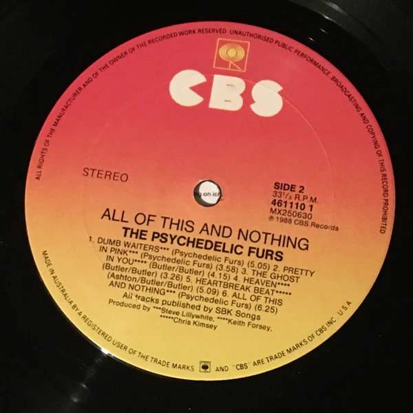 The Psychedelic Furs – All Of This And Nothing (VG+/VG+) – LP, AU 1988 - Image 4