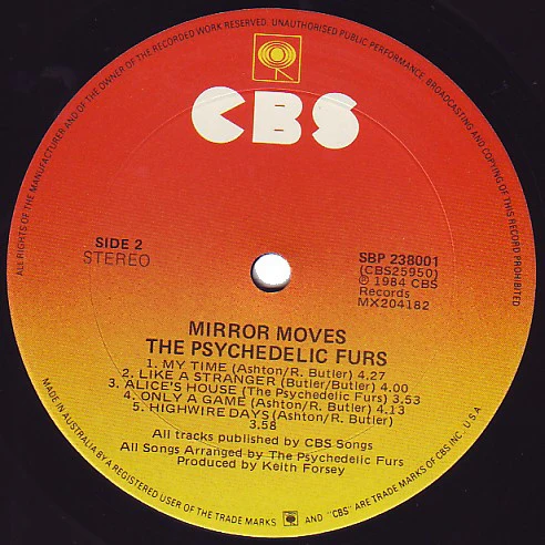 The Psychedelic Furs – Mirror Moves (VG/VG) – LP, AU 1984 - Image 4