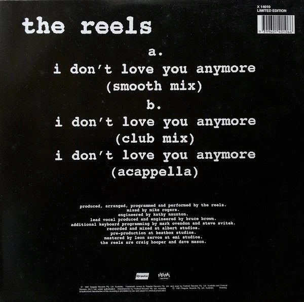 The Reels – I Don't Love You Anymore (VG/VG) – 12", AU 1991 - Image 2