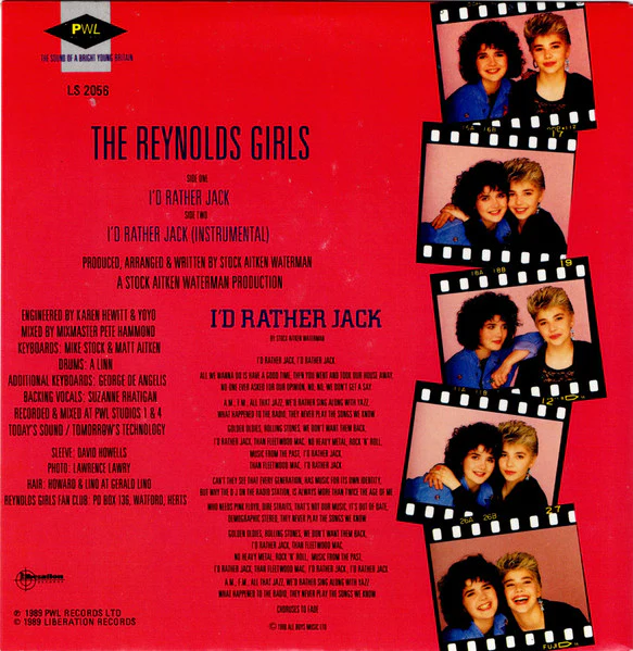 The Reynolds Girls – I'd Rather Jack (E/E) – 7", AU 1989 - Image 2