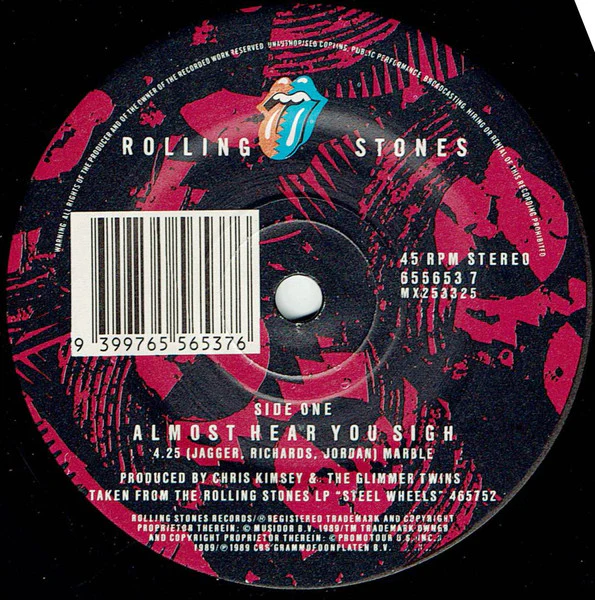 The Rolling Stones – Almost Hear You Sigh (VG+/Generic) – 7", AU 1990
