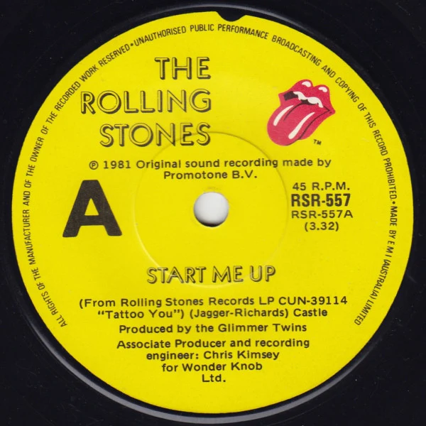 The Rolling Stones – Start Me Up (VG/Generic) – 7", AU 1981